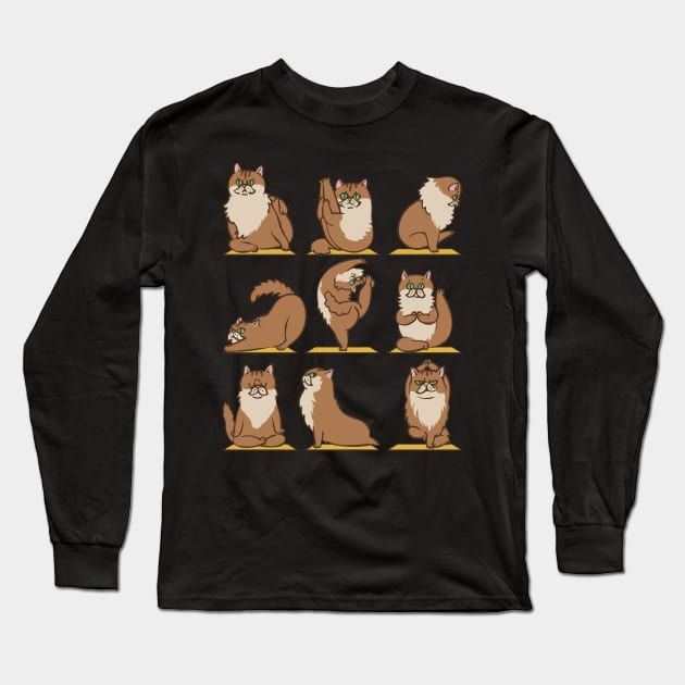 Maine Coon Yoga Long Sleeve T-Shirt by huebucket